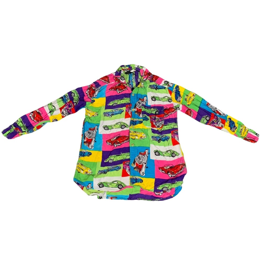 VTG Substudio Kids 8 Classic Car Print Button Down Shirt Multicolor Rayon L/S‎